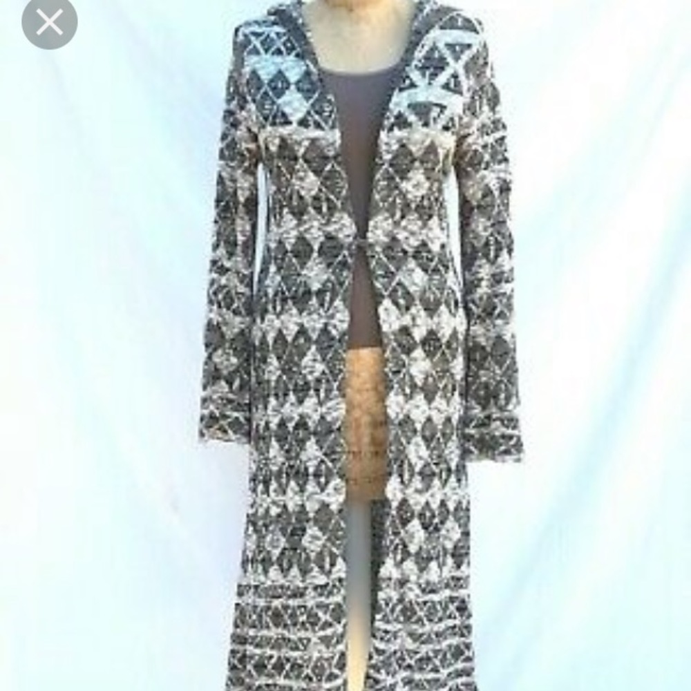 Cardigan Duster Sweater w/Hood Boho Tribal Aztec